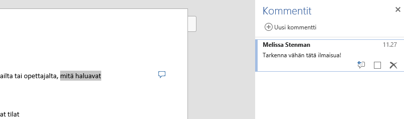 A picture of Word's comment field