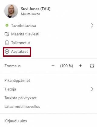 Where to find settings in Teams