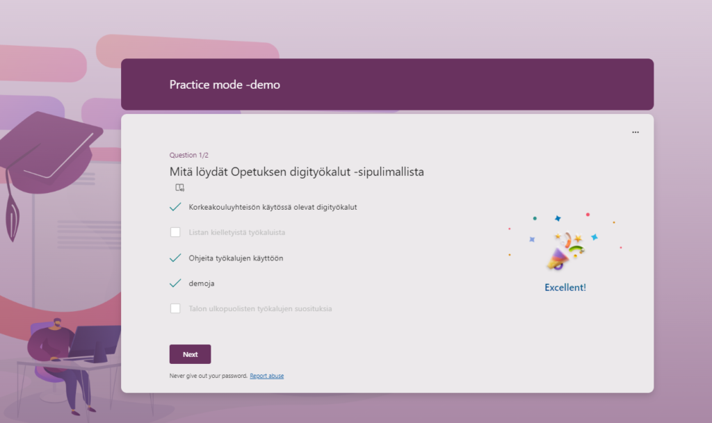 Forms in Practice mode 