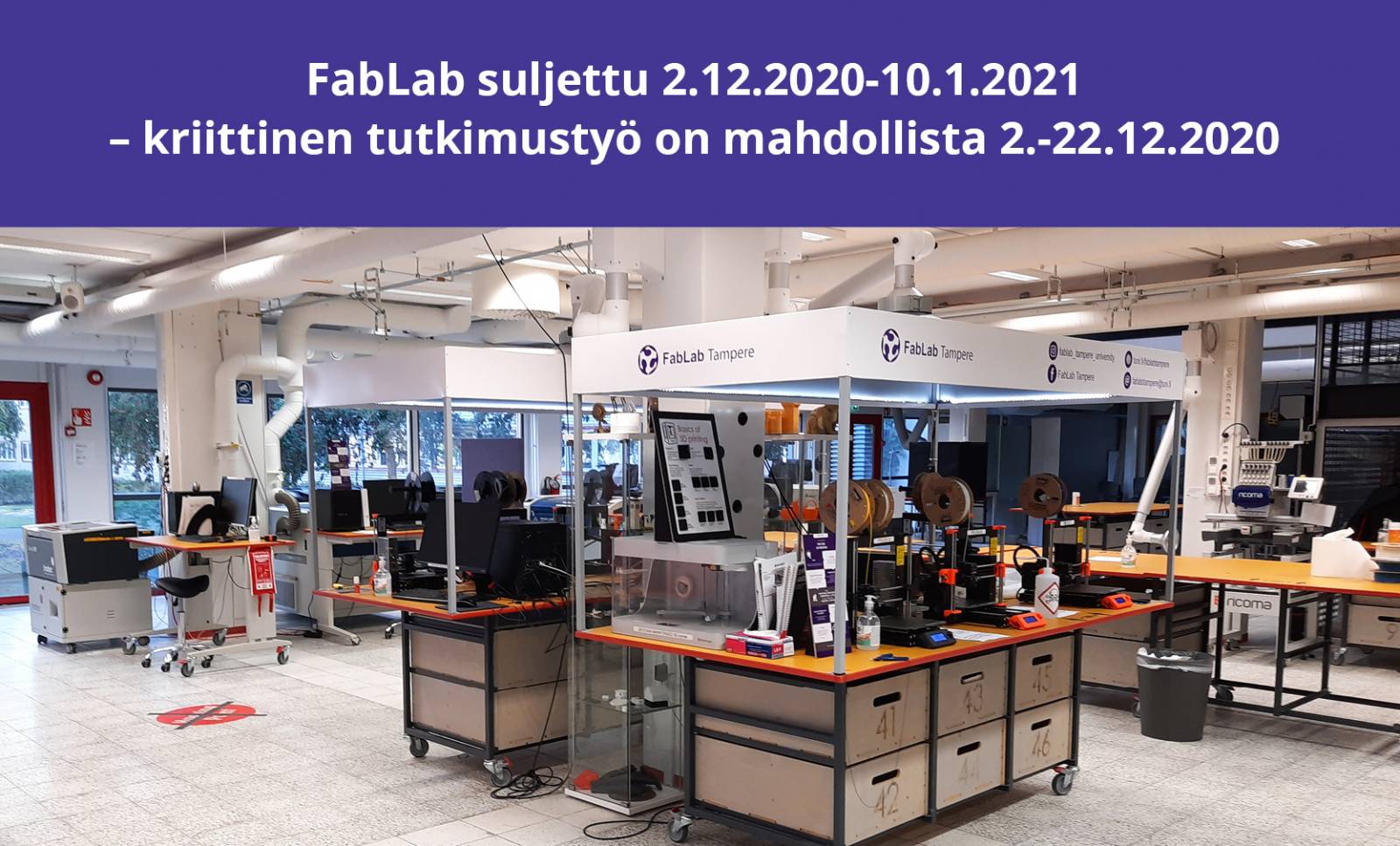 Kuvituskuva FabLabin tilasta.