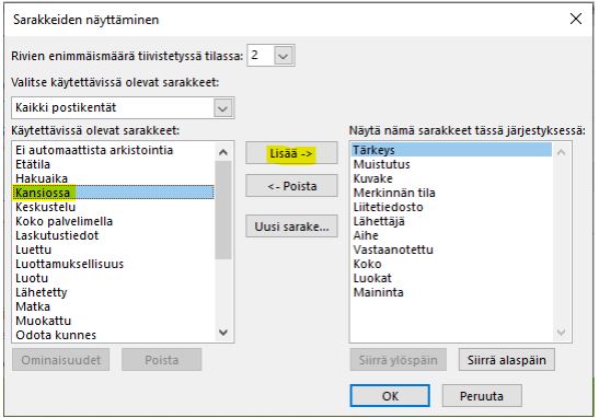 outlook asetukset