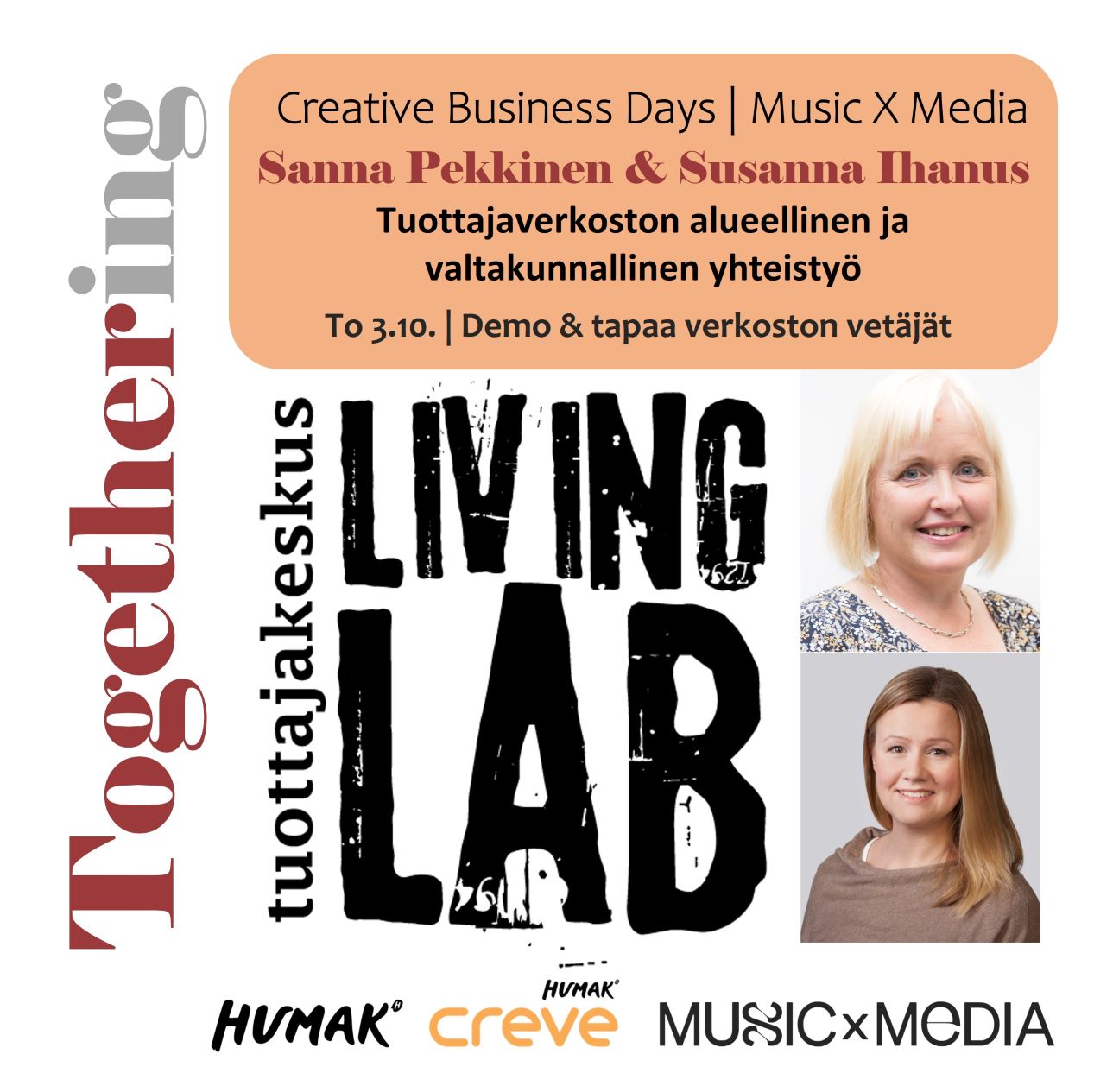 Creative Business Days Music x Media, Sanna Pekkinen & Susanna Ihanus, Tuottajaverkoston alueellinen ja valtakunnallinen yhteistyö To 3.10. Demo & tapaa verkoston vetäjät