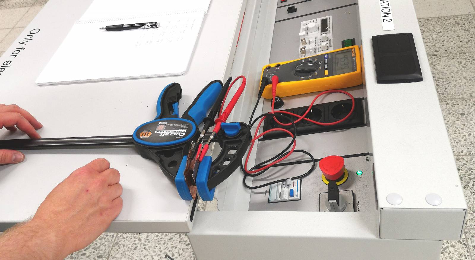 Illustration of an electronics table.
