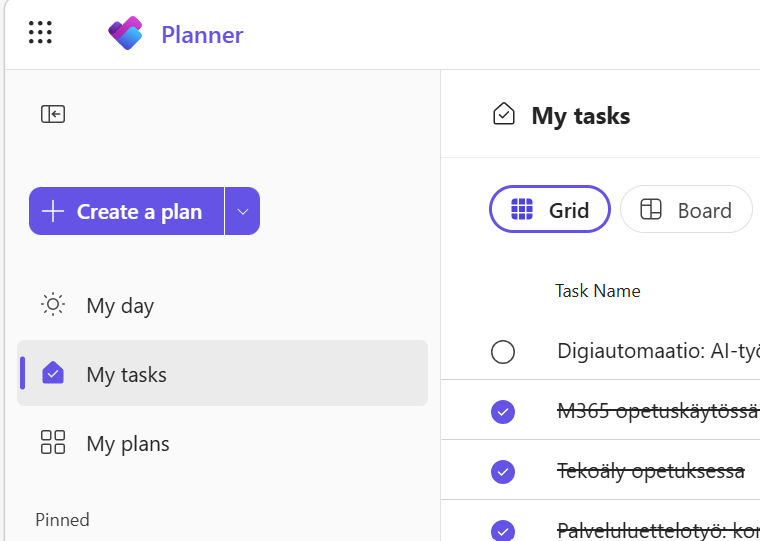 Luo uusi planner-taulu