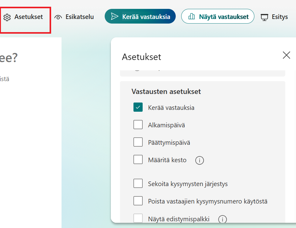 Määritä asetukset