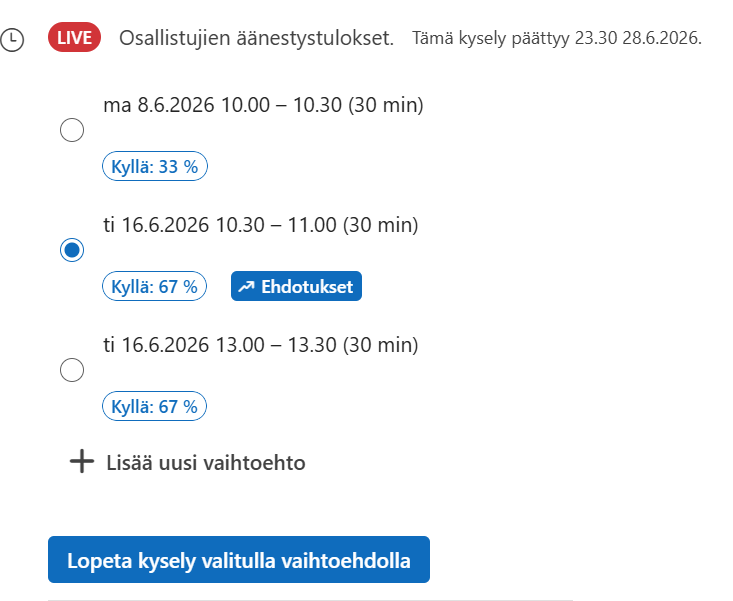 Valitse äänestyksen tuloksen perusteella haluamasi päivä