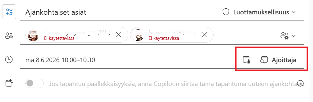 Aikatauluttajalla voit etsiä sopivia aikoja
