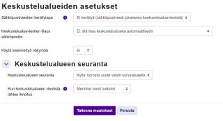 Keskustelualueiden asetukset.