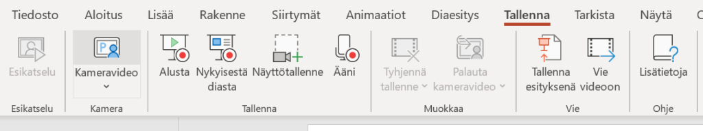Tallenna-välilehdeltä löydät Näyttötallenne-kohdan
