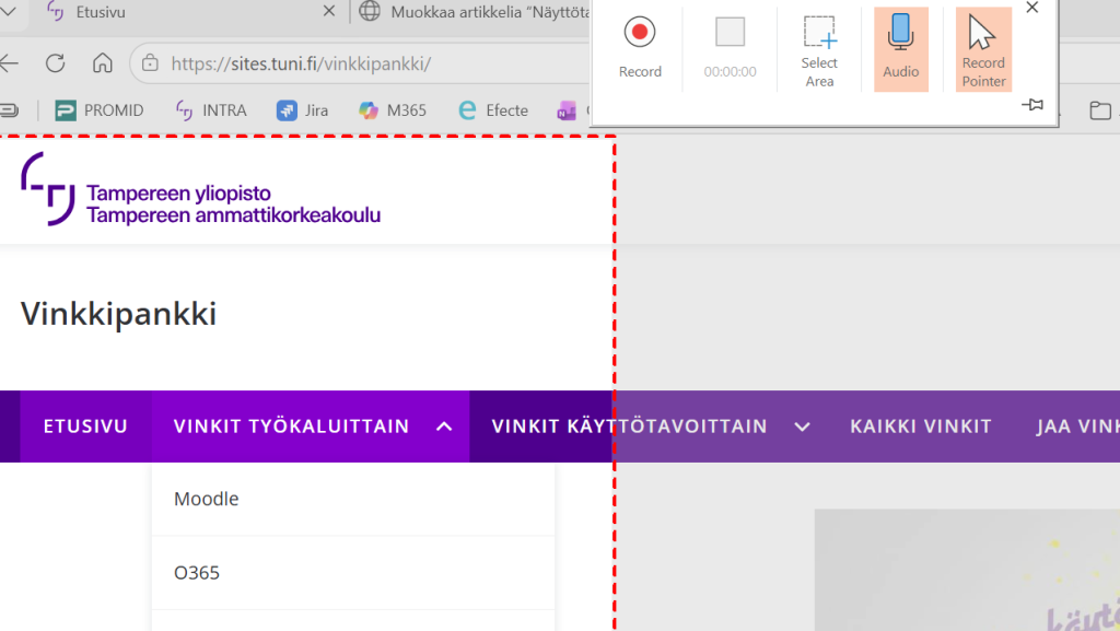 Näyttöleikkeen rajaaminen