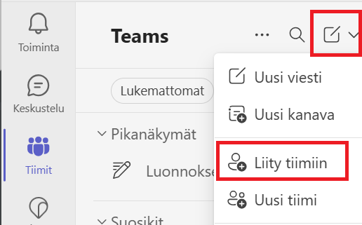 Liity tiimiin koodilla