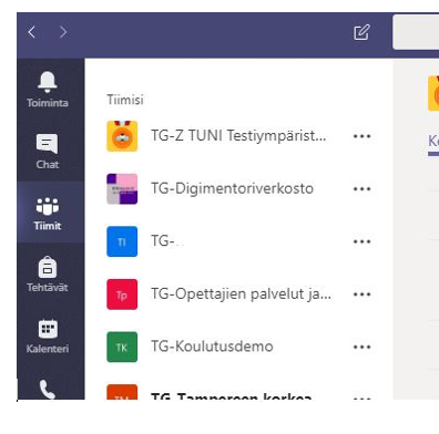 Teamsin listanäkymä