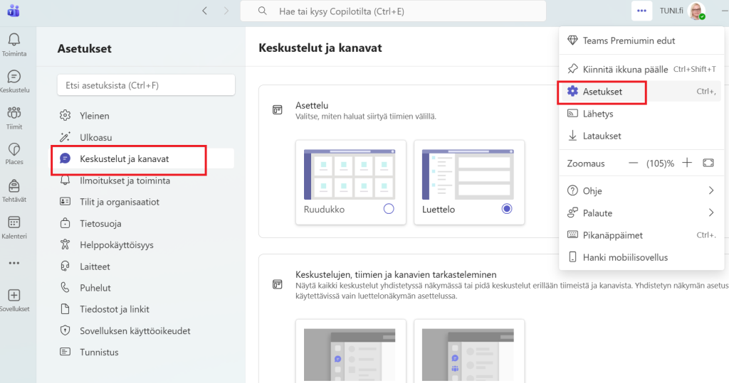 Valitse ruudukko tai lista