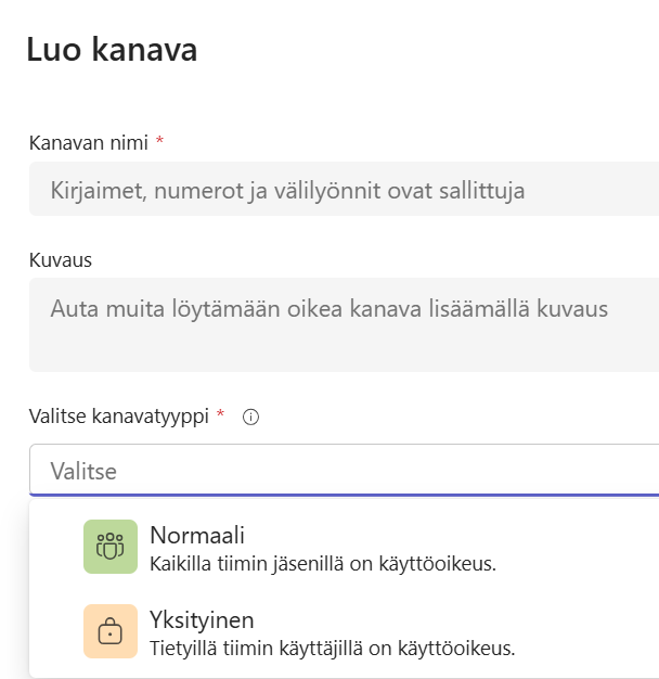 Valitse yksityinen kanava