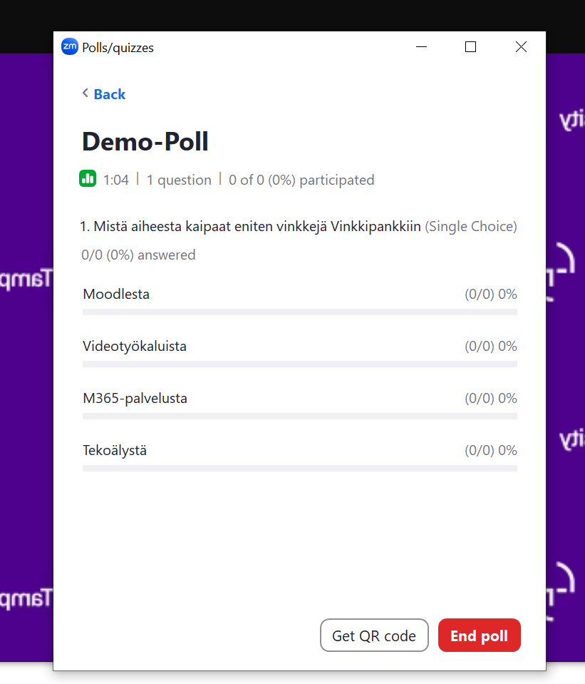 Kyselyn vastausnäkymä
