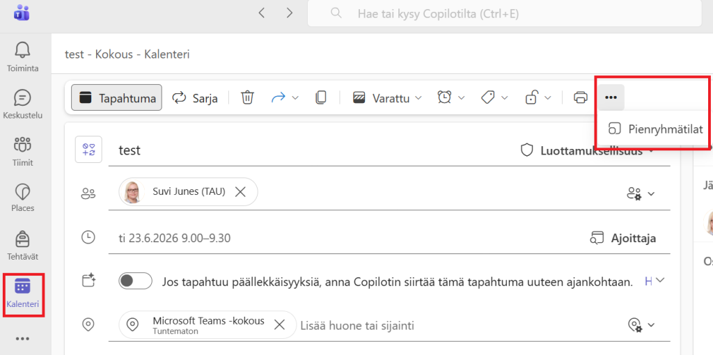Valitse kokous, johon haluat alaryhmät luoda