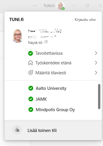 Teams-tilien valinta