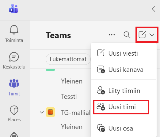 Tiimin luominen Teamsiin