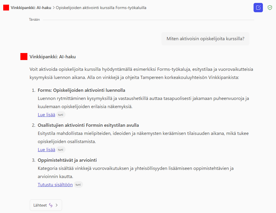 Esimerkki AI-haku agentin toiminnasta