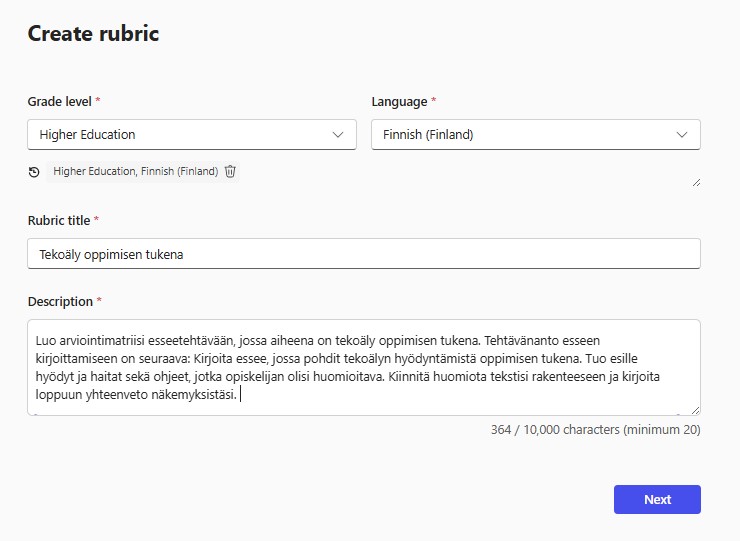 Arviointimatriisin luominen