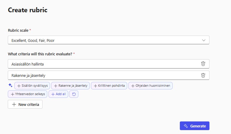 Arviointimatriisin arviointitasot