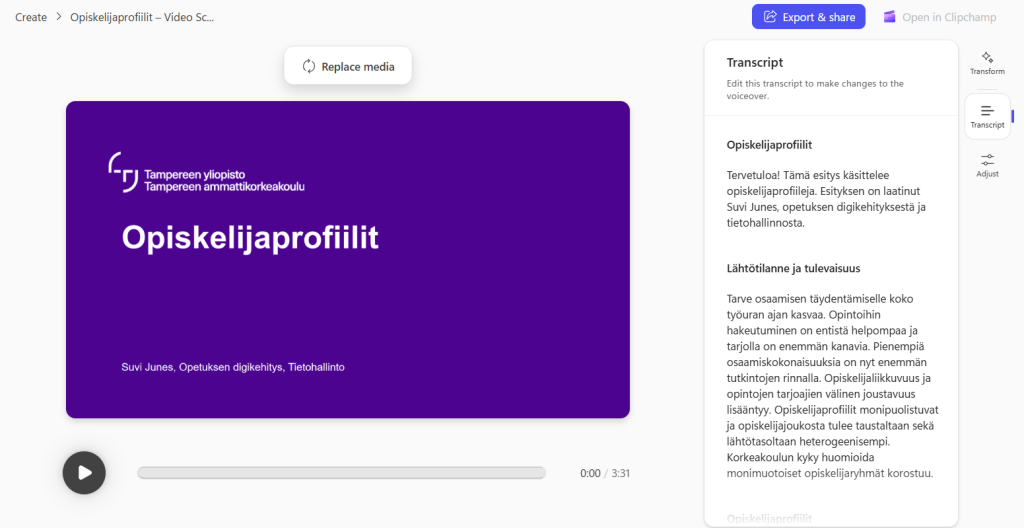 Videon tekstien muokkaaminen