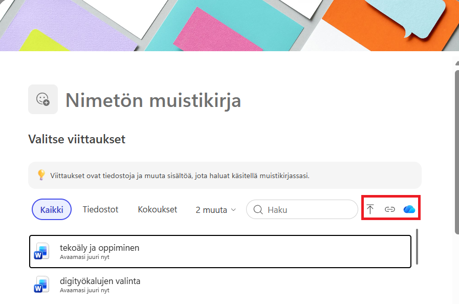 Nimeä muistikrja ja valitse viitteet