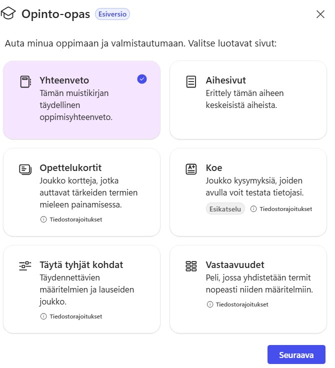 Tehtävät oppimisen tueksi