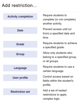 Add restriction to an activity.