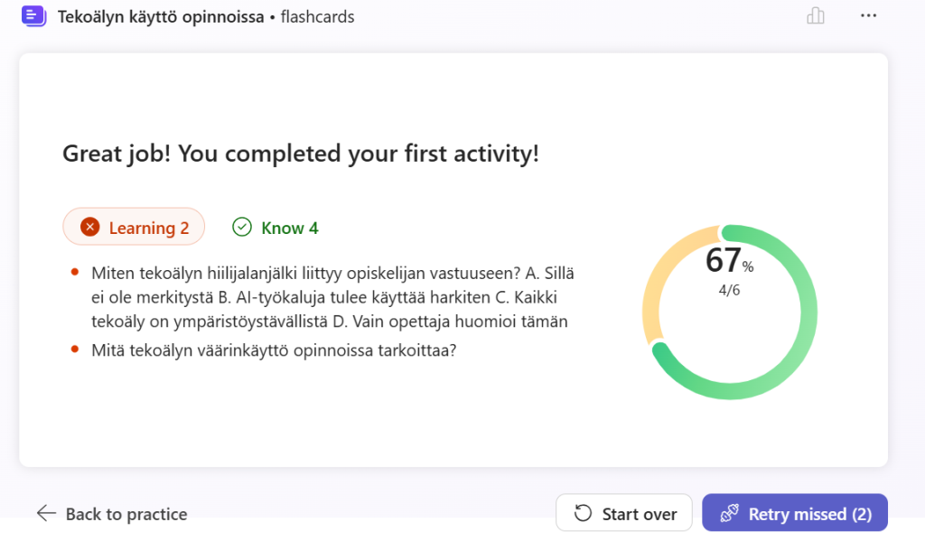 Summary of the activity