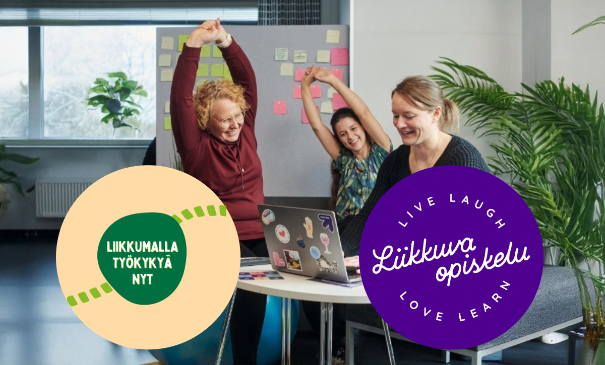 Työntekijät venyttelevät samalla, kun tekevät töitä.