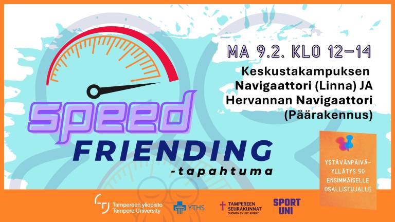 Kuva, jossa mainos speed friending tapahtumasta