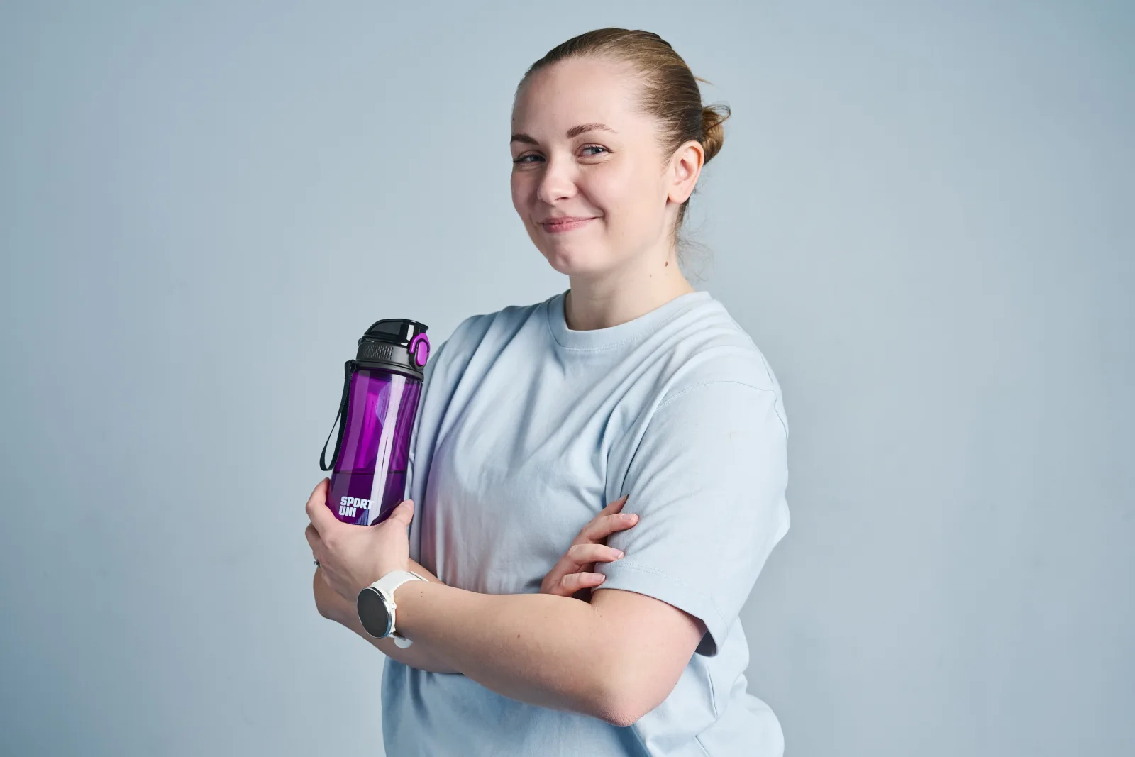 Student with bottle.