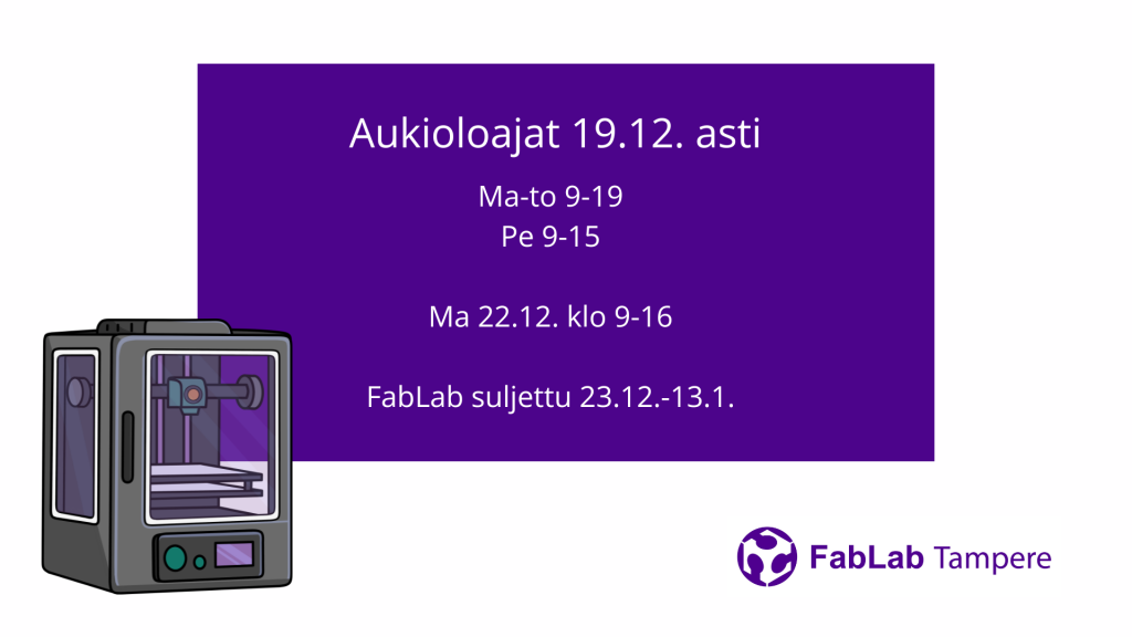 Vuodenvaihteen FabLab aukioloajat