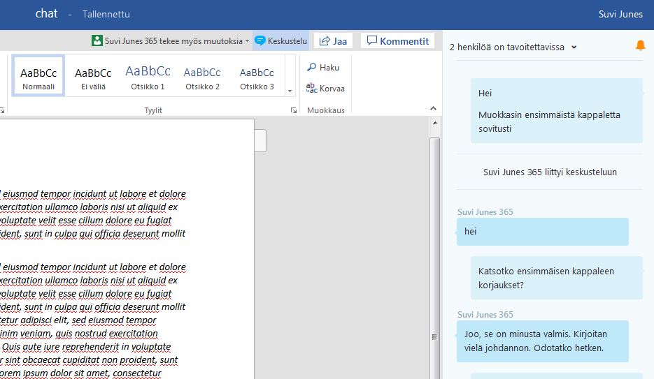 On the left side there is a word document and on the right side a chat