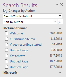 An overview of ClassNotebook from where you can see the author