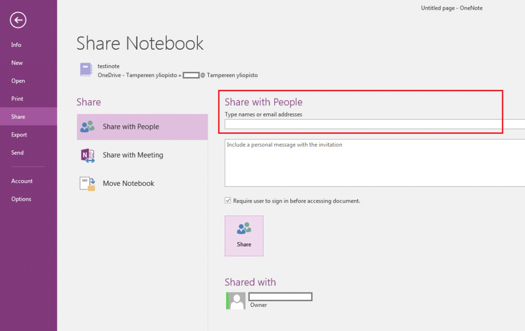 Where to share your OneNote