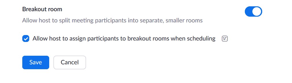 A view of Breakout room's settings