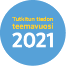 Tutkitun tiedon teemavuoden 2021 logo vaaleansinisellä pohjalla.