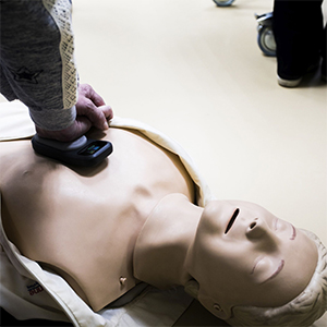 Training resuscitation with a doll.