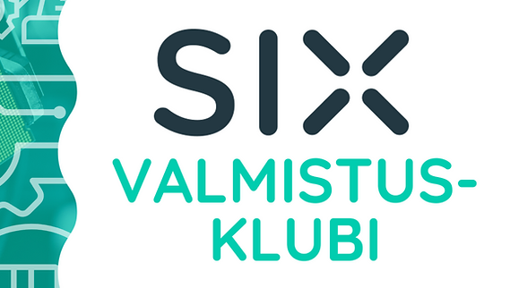 Abstract green design with the text SIX Valmistusklubi.