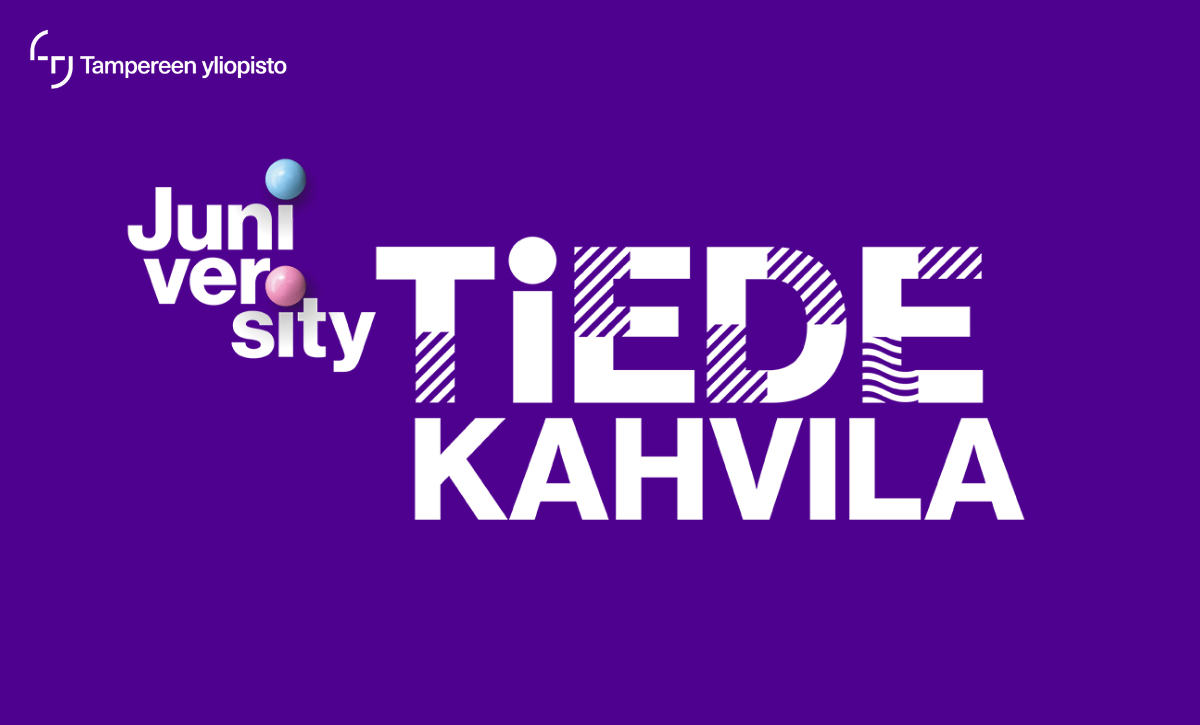 Juniversityn Tiedekahvilan logo violetilla taustalla.