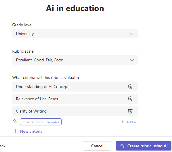 create rubric with help of AI