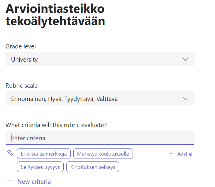 Valitse arvioinnin kohteen