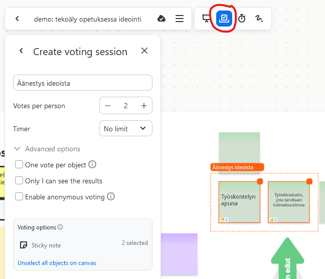 Voting settings in whiteboard