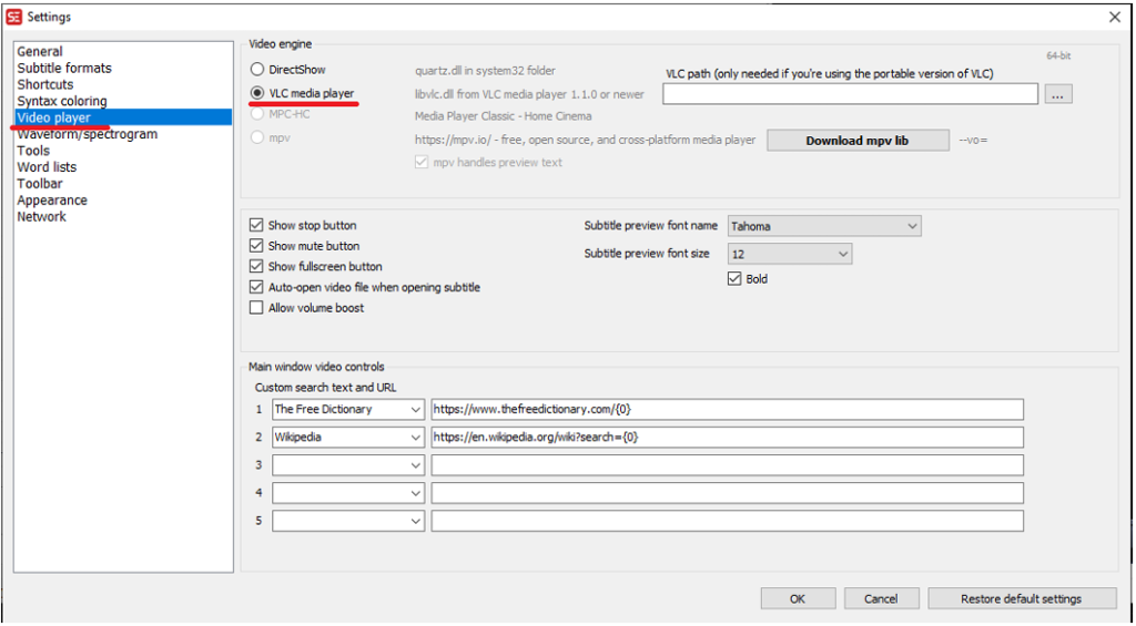 Subtitle edit settings 2